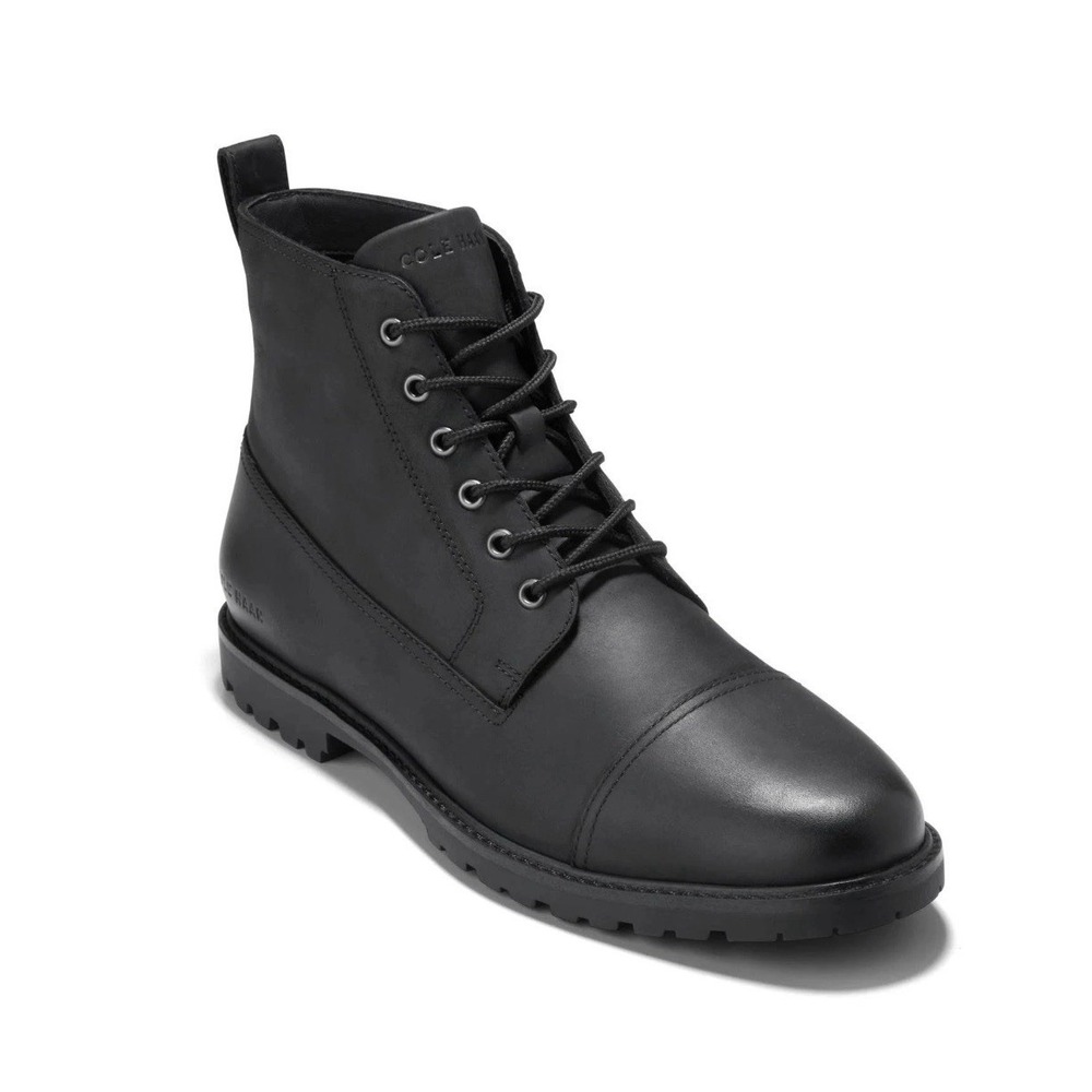 Cole Haan Men's Grand Water Resistant Lug Sole Lace Up Black Leather Boots 13